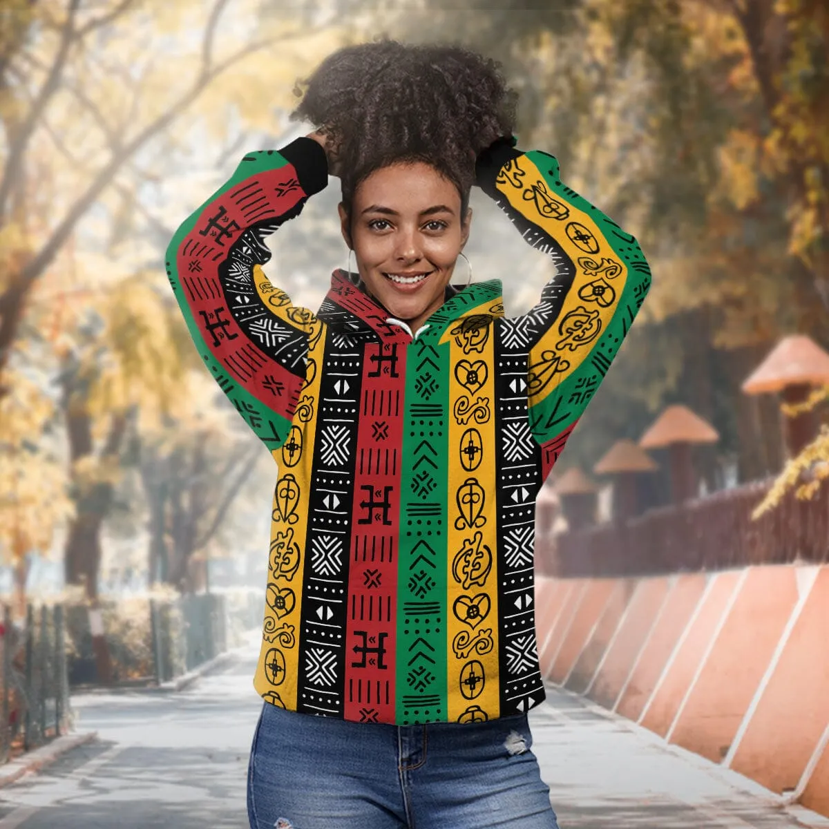 African Symbols in Pan African Colors All-over Hoodie