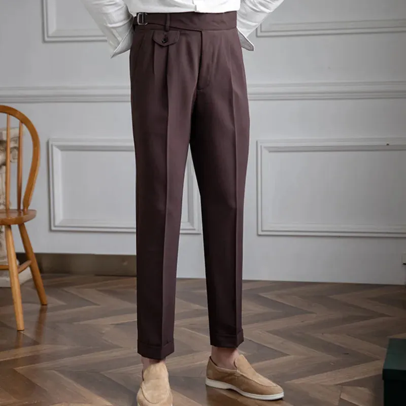 Aidase Adjustable High Waist Straight Tube Pants Pantalones Hombre Dress Ankle Pant Men British Straight Pants Men Social Trousers Pant