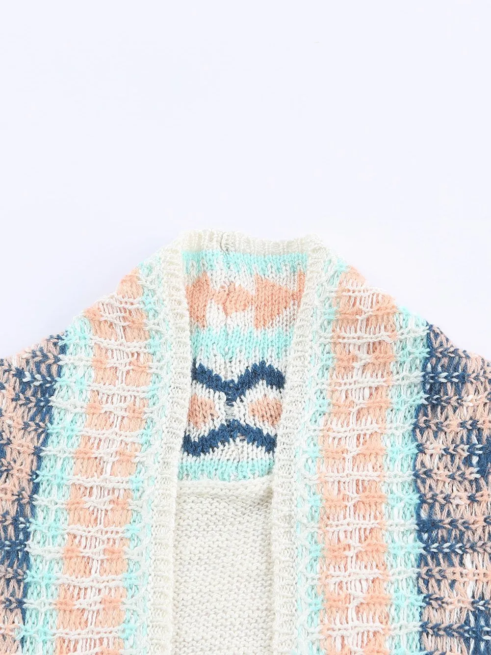 Apricot Aztec Patterned Open Front Sweater Cardigan