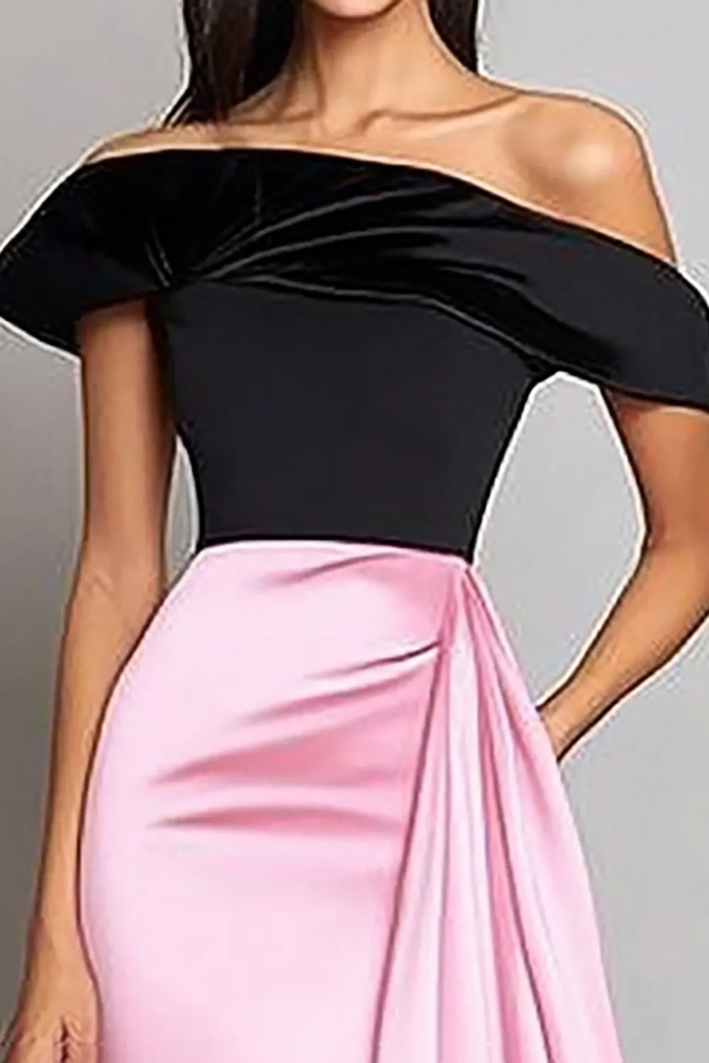 Black Pink Off The Shoulder Sheath Satin Gala Dress