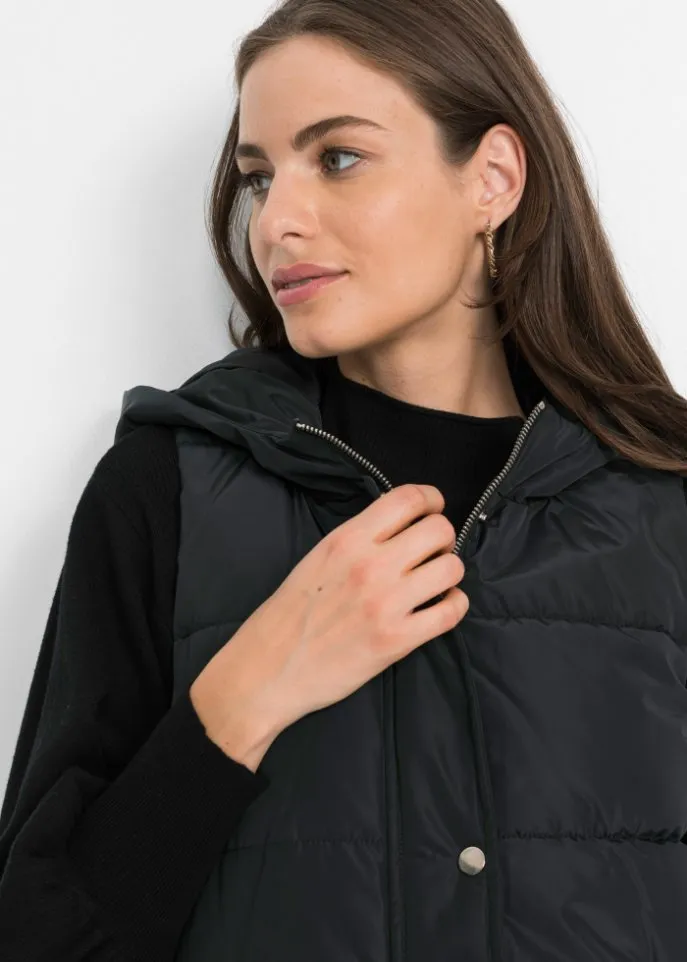 Bodyflirt Quilted Vest with Hood, Black