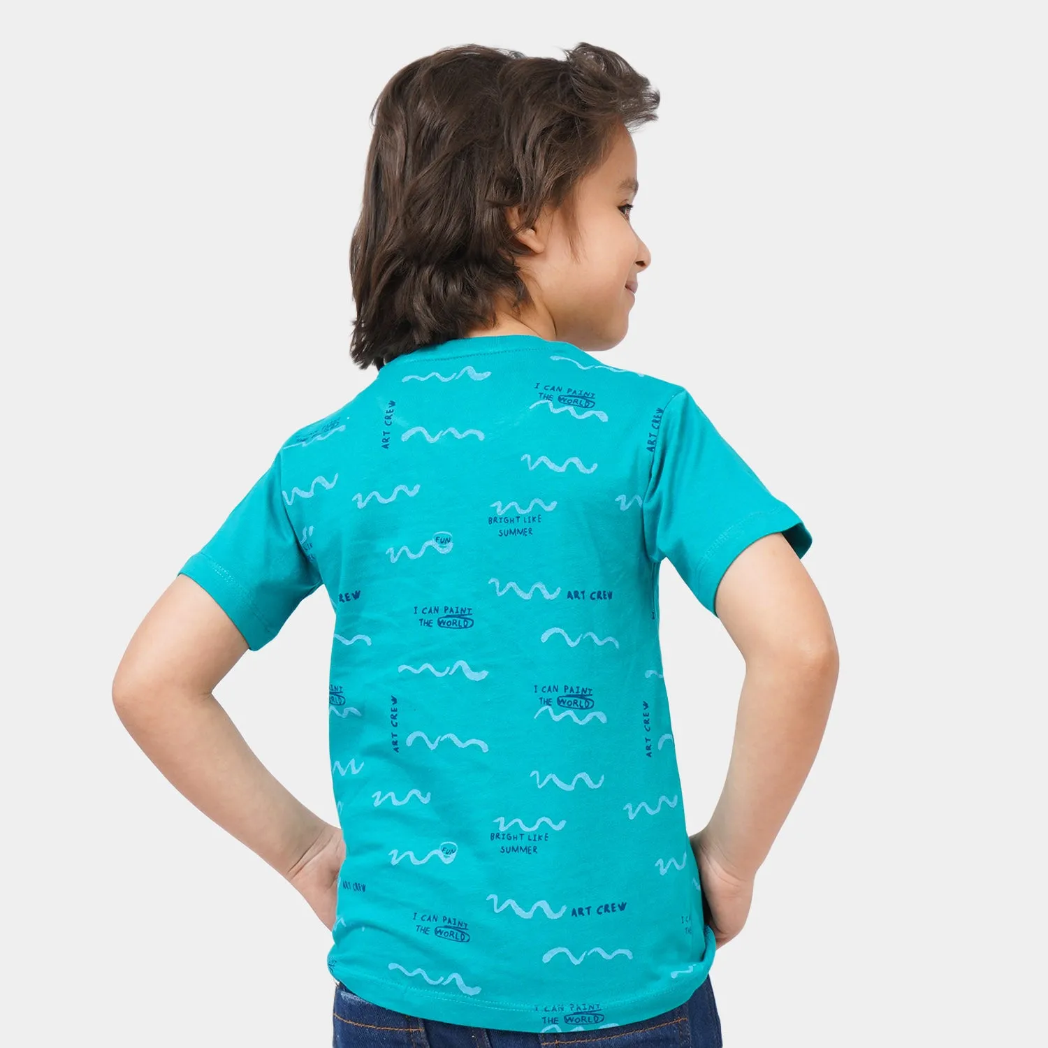 Boys Cotton T-Shirt Summer Wavy - Lake Blue