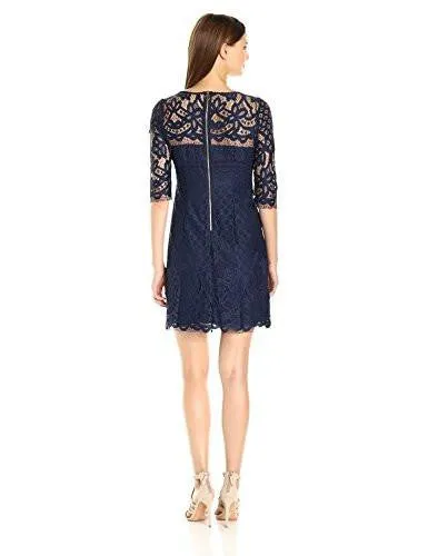 Braclet Sleeve Lace Sheath Dress, Navy, 8