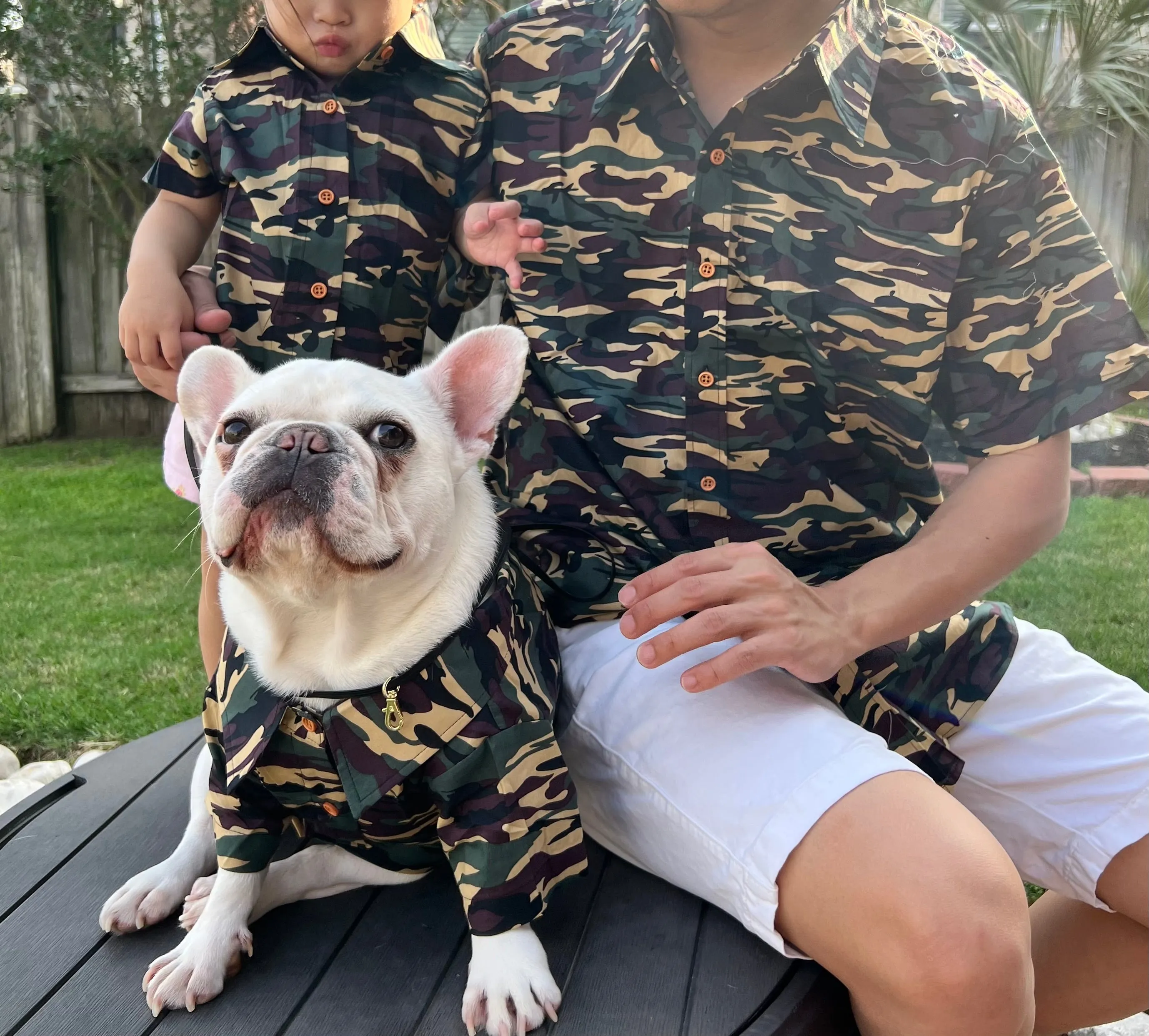 Camouflage Green Owner and Pet Matching Button Shirt / Bandana