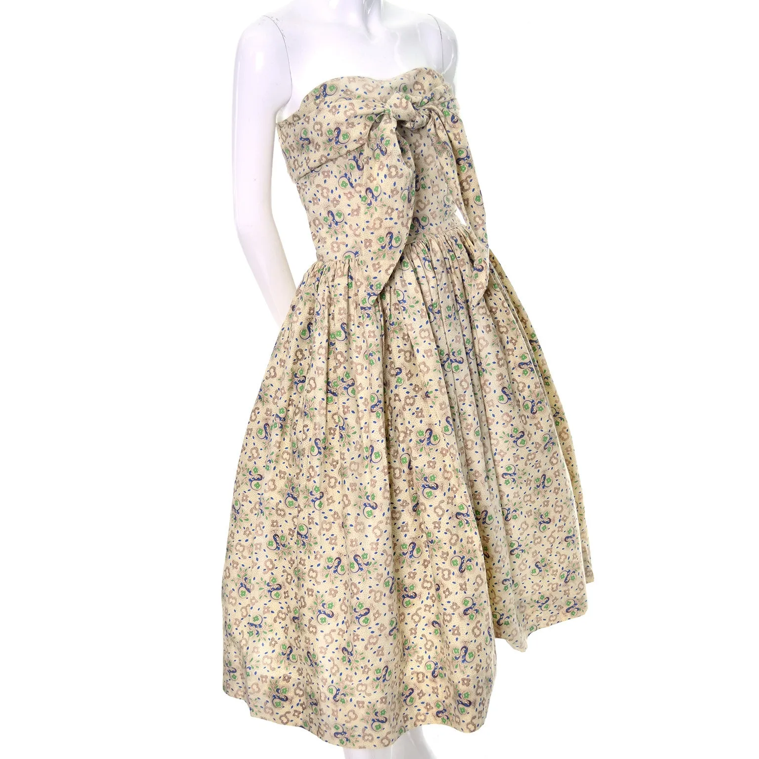 Carolyn Schnurer Vintage Dress Pale Butter Yellow 1950s Cotton Print 4/6