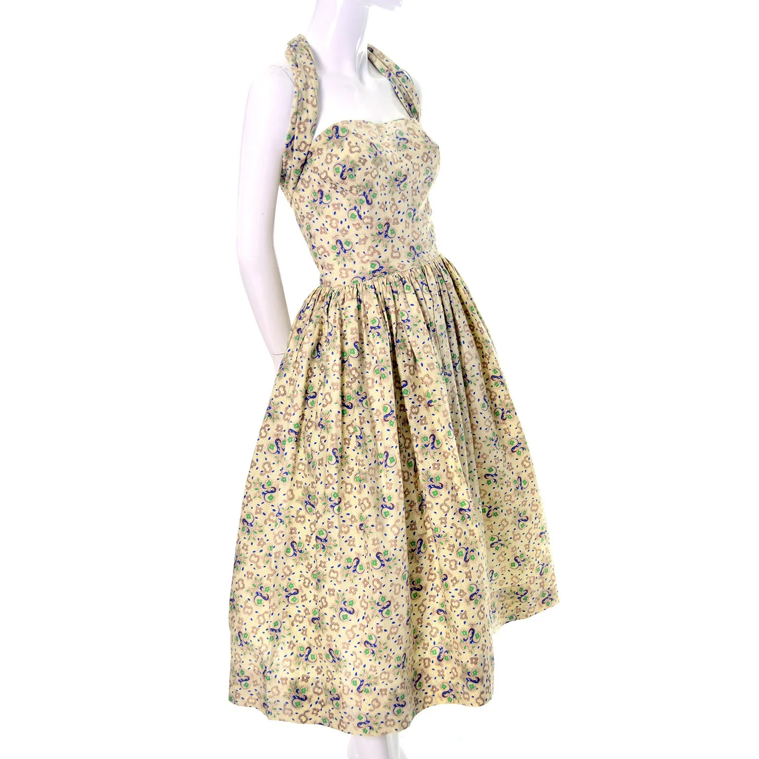 Carolyn Schnurer Vintage Dress Pale Butter Yellow 1950s Cotton Print 4/6