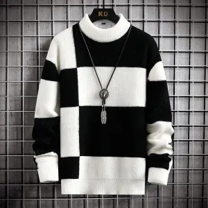 Casual Plaid Contrast Knitted Sweater