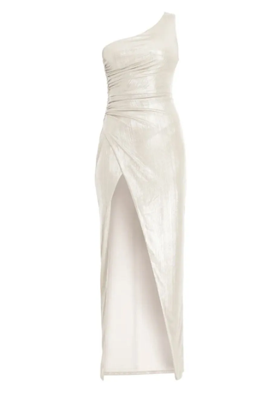 Champagne Gold Leoni One Shoulder Maxi Dress