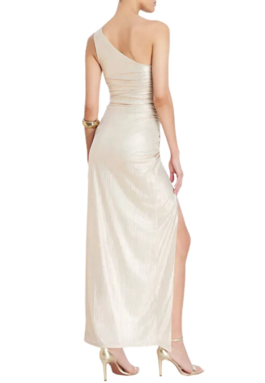 Champagne Gold Leoni One Shoulder Maxi Dress