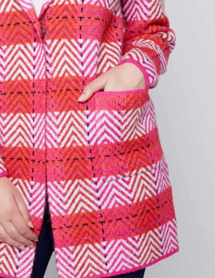 CHB Chevron Cardi Fuchsia