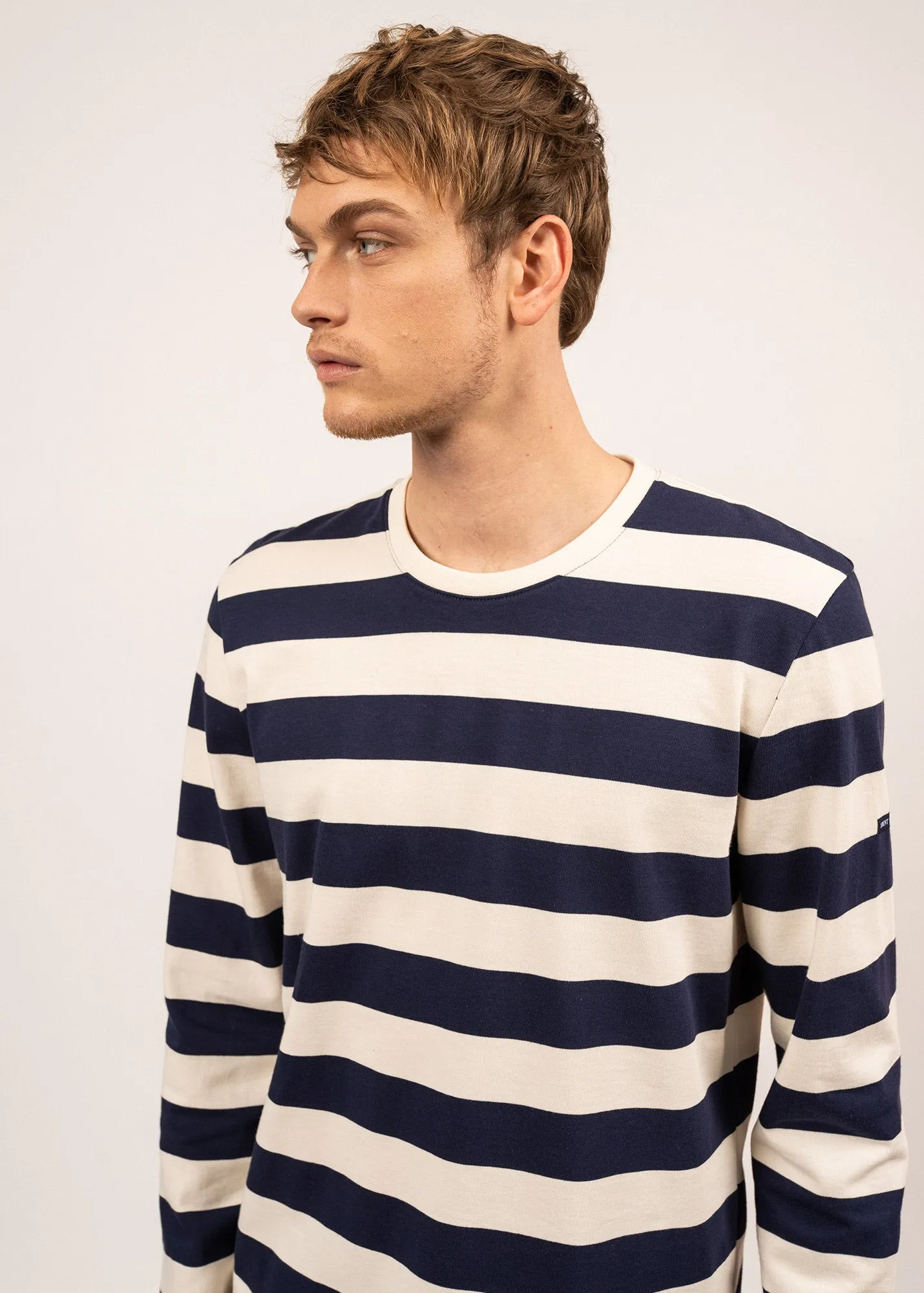 CHERBOURG - Striped Tee With Round Neck | 100% Cotton (NAVY /ECRU)