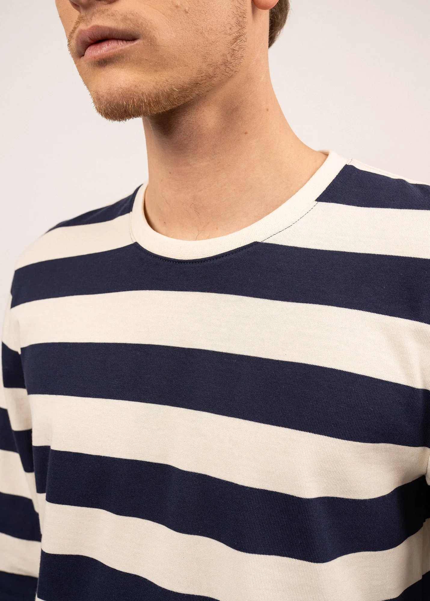 CHERBOURG - Striped Tee With Round Neck | 100% Cotton (NAVY /ECRU)