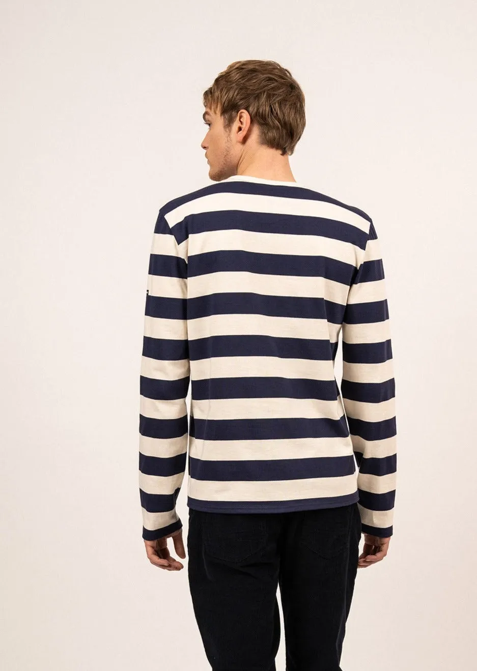 CHERBOURG - Striped Tee With Round Neck | 100% Cotton (NAVY /ECRU)