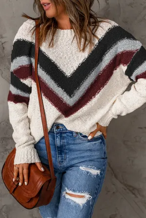 Chevron Striped Drop Shoulder Sweater