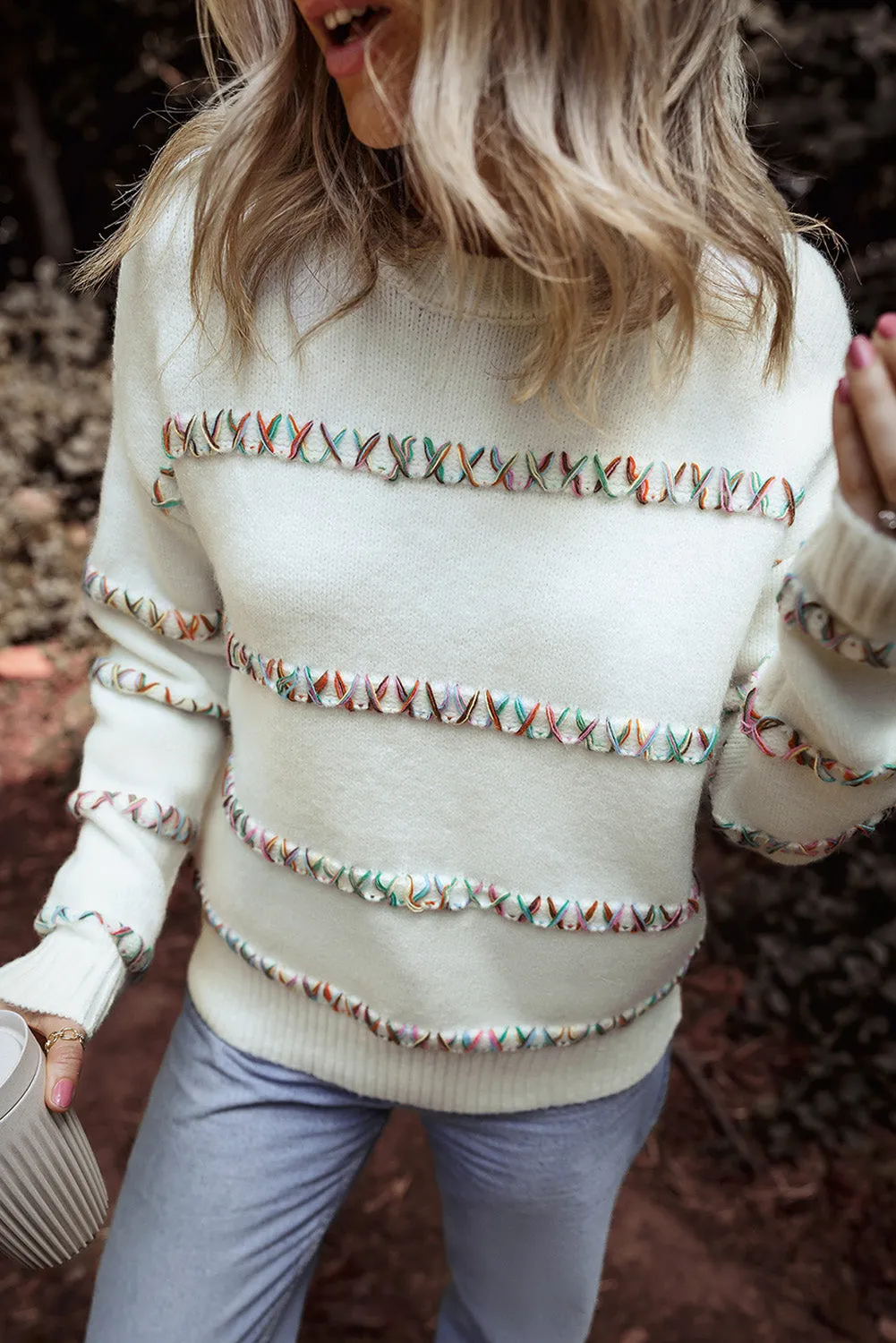 Crossed Stitch Drop Shoulder Sweater