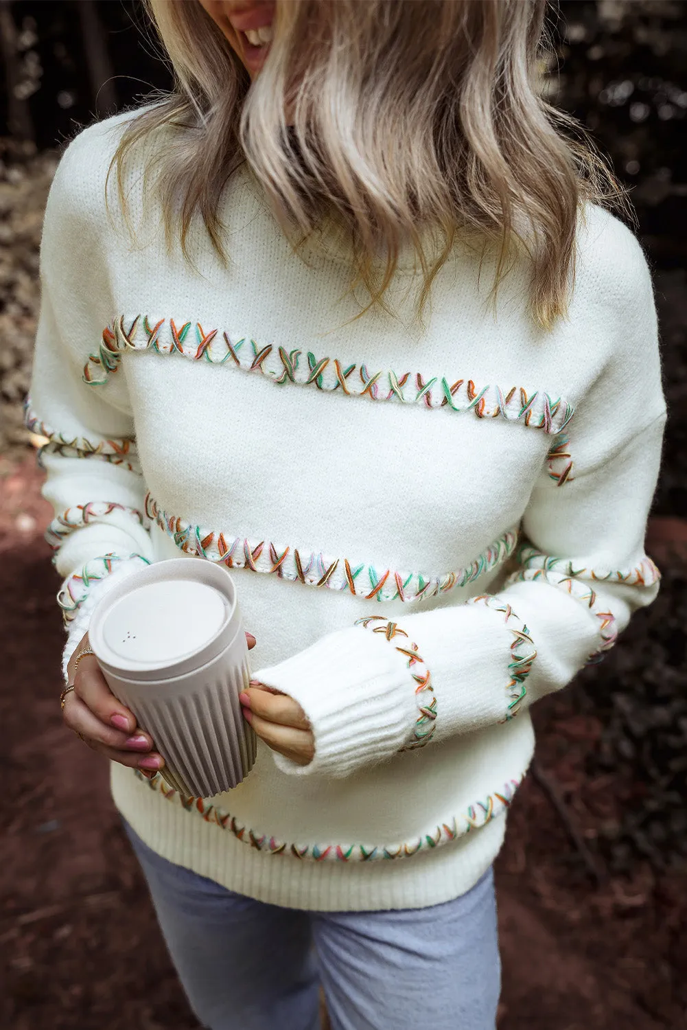 Crossed Stitch Drop Shoulder Sweater