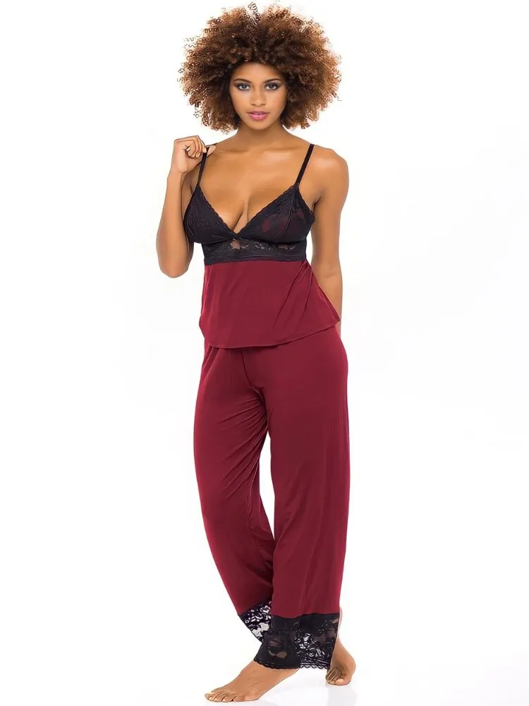 Diva's Lounge Jersey Knit & Lace Pajama Set