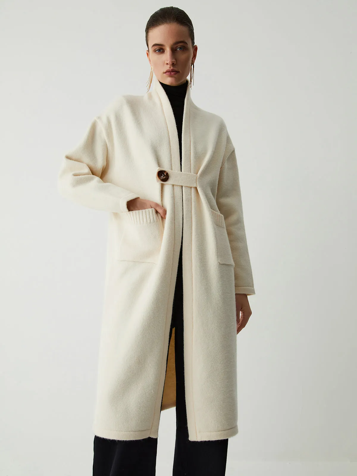 Double Pockets Buttoned Trendy Longline Knit Coat