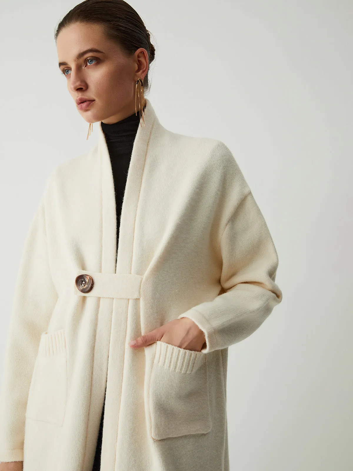 Double Pockets Buttoned Trendy Longline Knit Coat