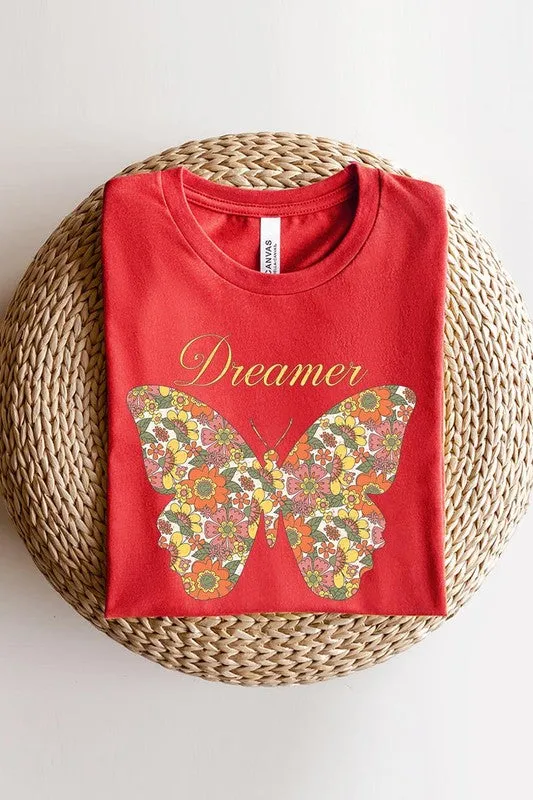 Dream Floral Butterfly Graphic T Shirt