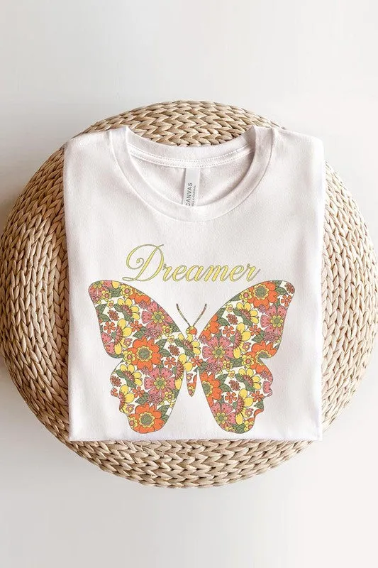 Dream Floral Butterfly Graphic T Shirt