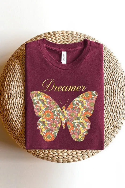 Dream Floral Butterfly Graphic T Shirt