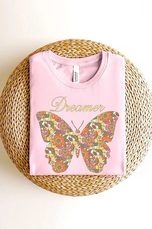 Dream Floral Butterfly Graphic T Shirt