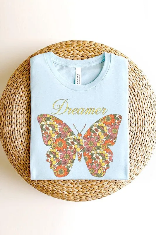 Dream Floral Butterfly Graphic T Shirt