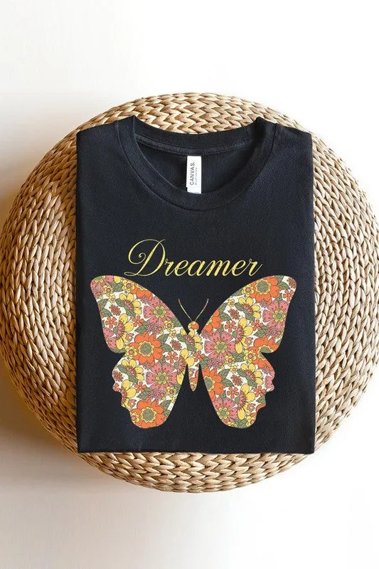 Dream Floral Butterfly Graphic T Shirt