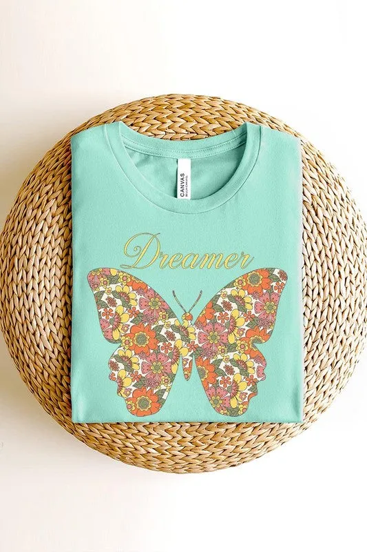 Dream Floral Butterfly Graphic T Shirt