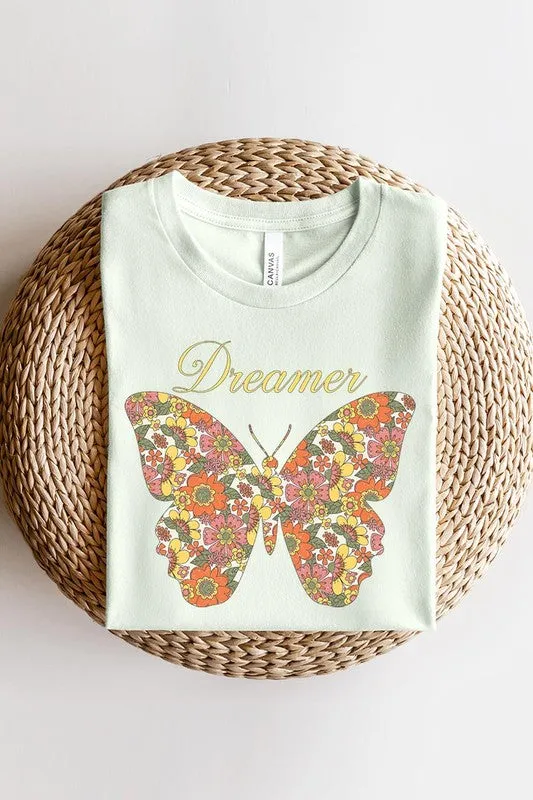 Dream Floral Butterfly Graphic T Shirt