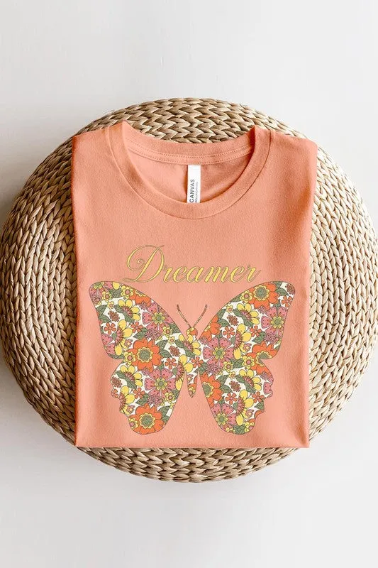 Dream Floral Butterfly Graphic T Shirt