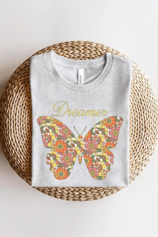 Dream Floral Butterfly Graphic T Shirt