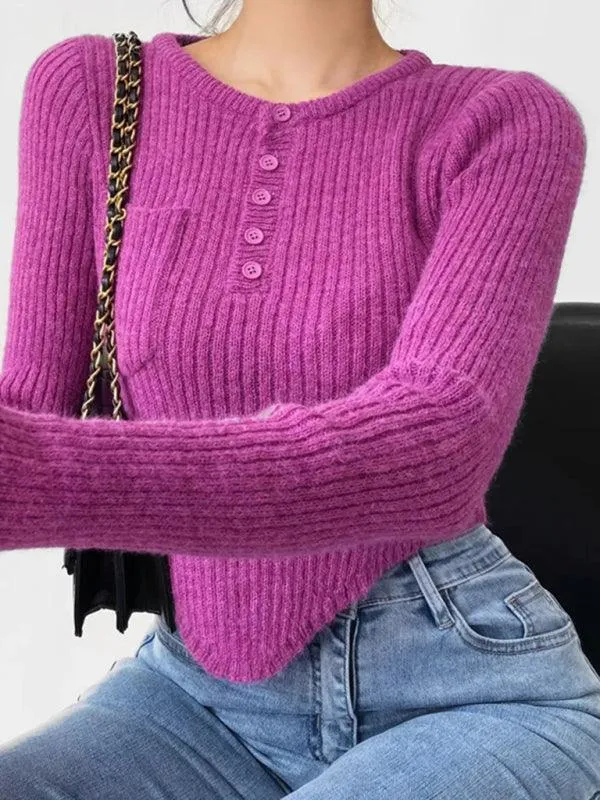 Elegant Curved Hem Knit Sweater for Women - Essential Winter Fashion Piece