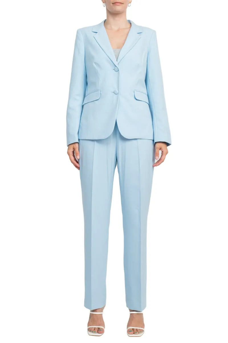 Emily Notched Collar 2 Button Closure Crepe Suit with Mid Waist Banded Zipper Closure Pant 2 Piece Set