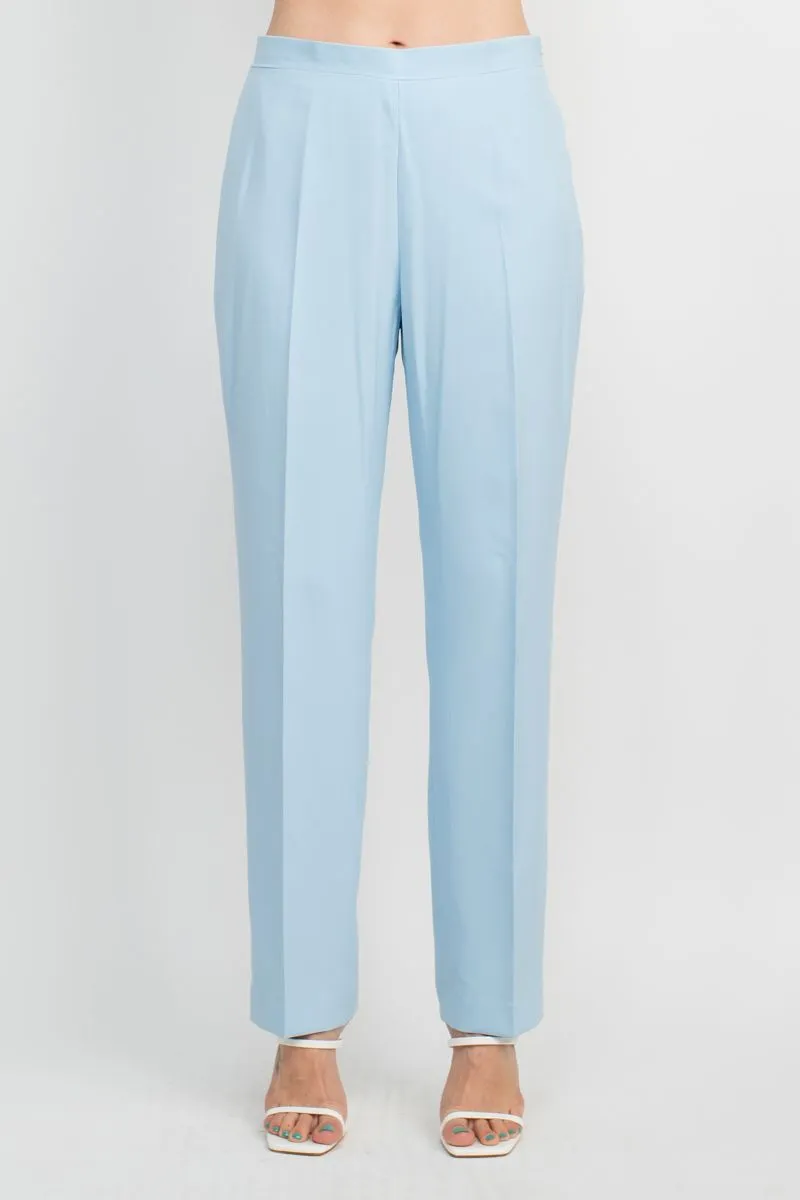 Emily Notched Collar 2 Button Closure Crepe Suit with Mid Waist Banded Zipper Closure Pant 2 Piece Set