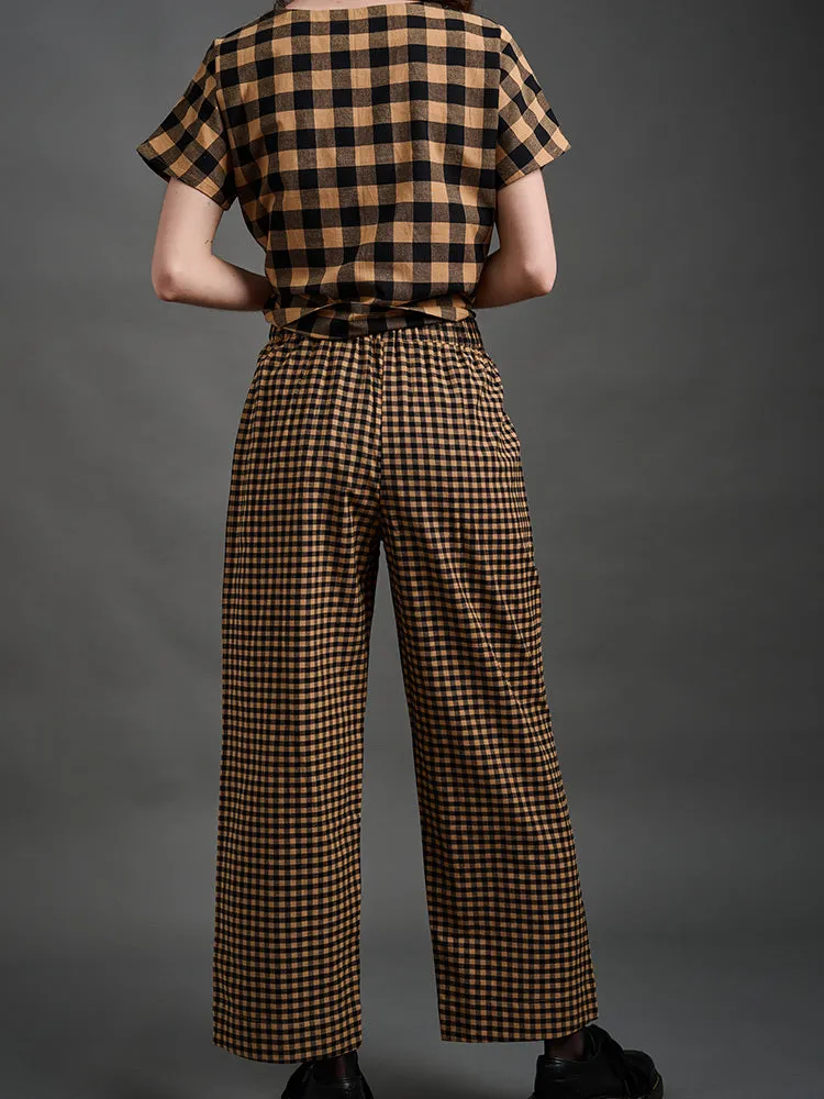 Emmy Drawstring Pant - Black and Tan Small Gingham