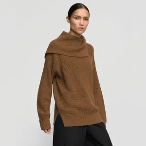 Ezra Organic Cotton-Wool Foldover-Collar Sweater