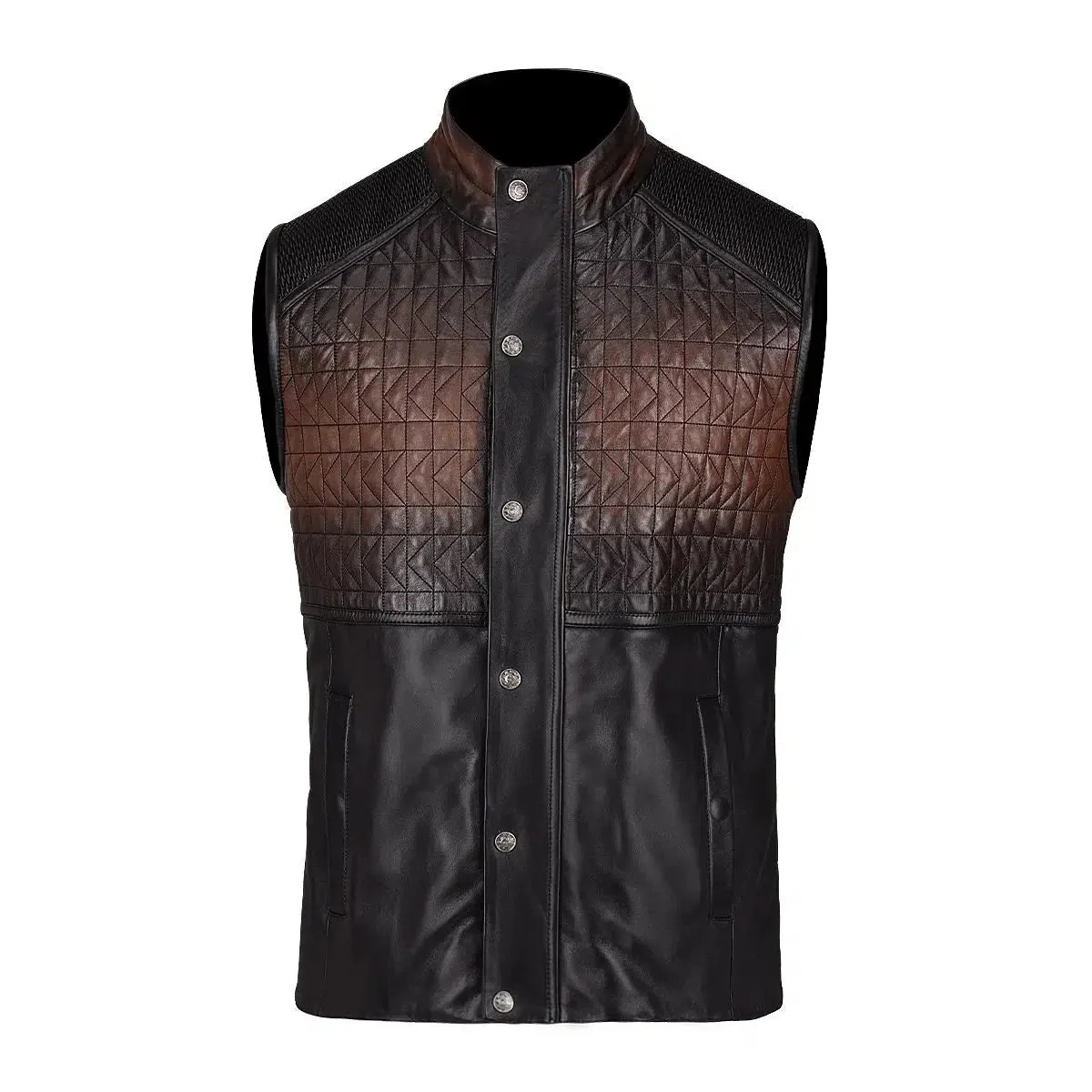 H295COB- Cuadra brown casual lambskin leather quilted vest for men