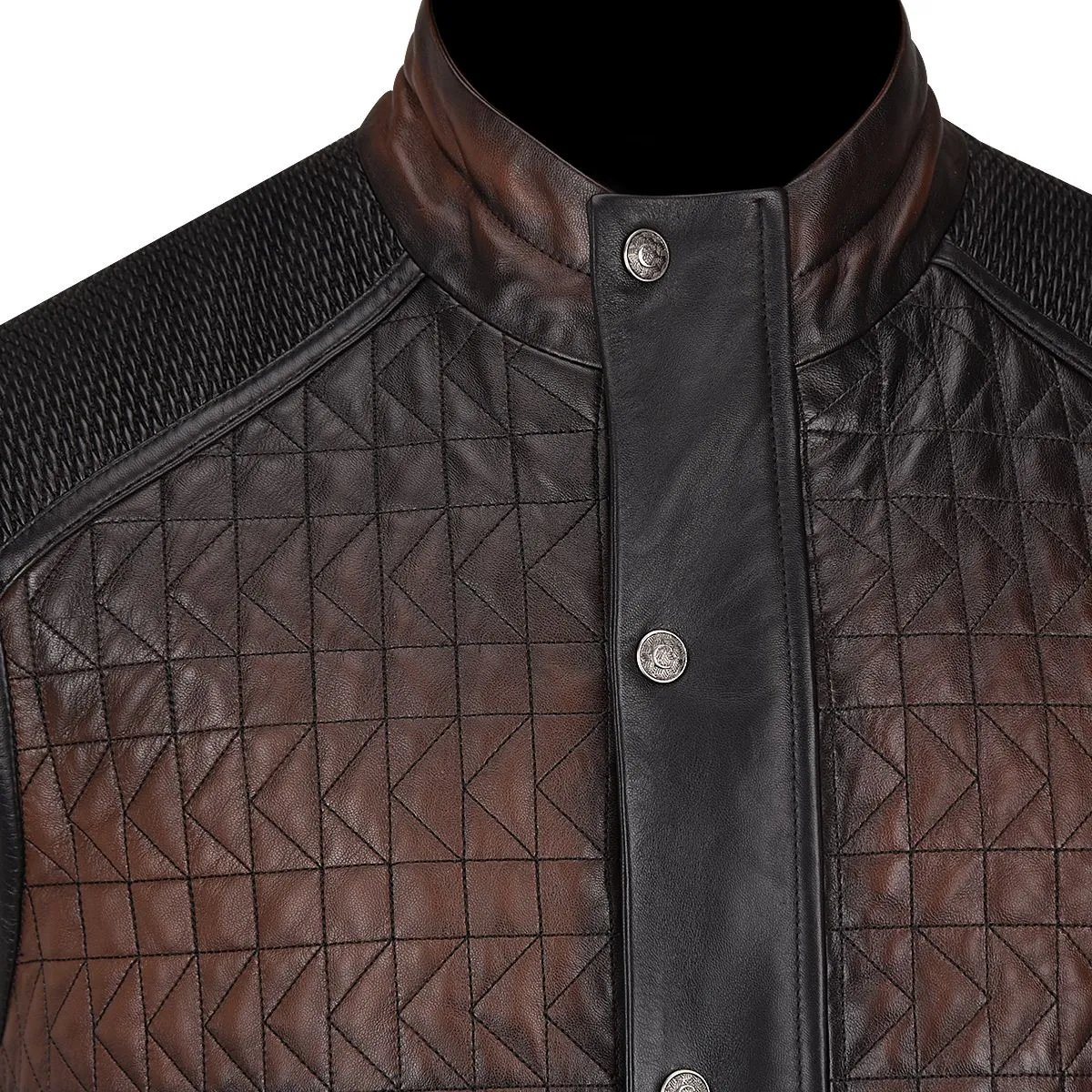 H295COB- Cuadra brown casual lambskin leather quilted vest for men