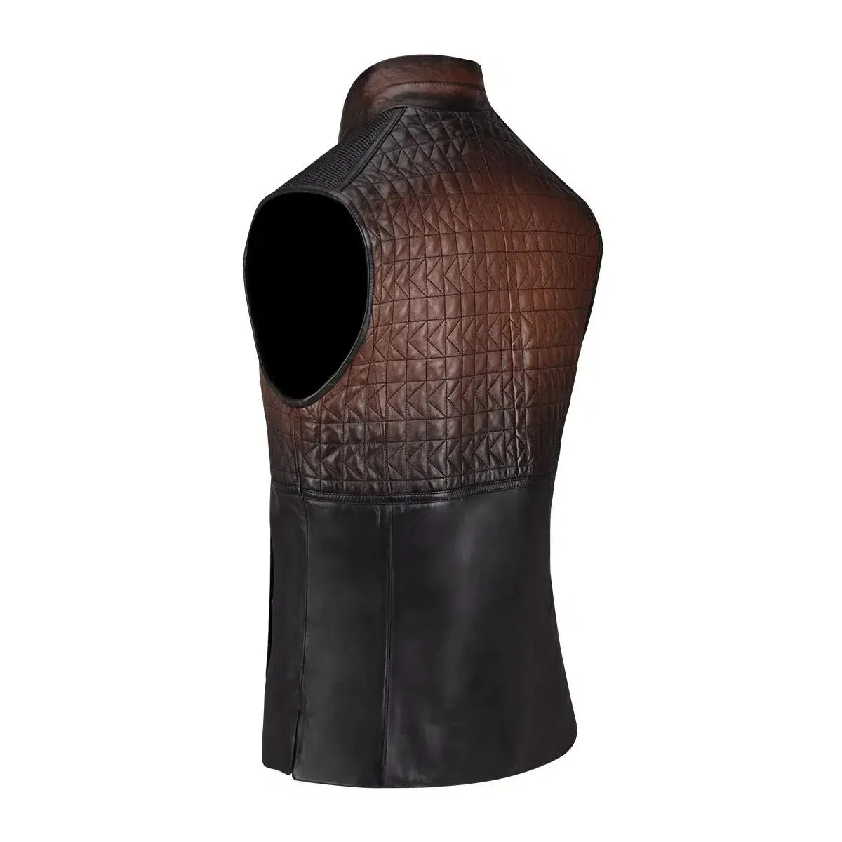 H295COB- Cuadra brown casual lambskin leather quilted vest for men