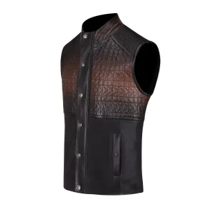 H295COB- Cuadra brown casual lambskin leather quilted vest for men