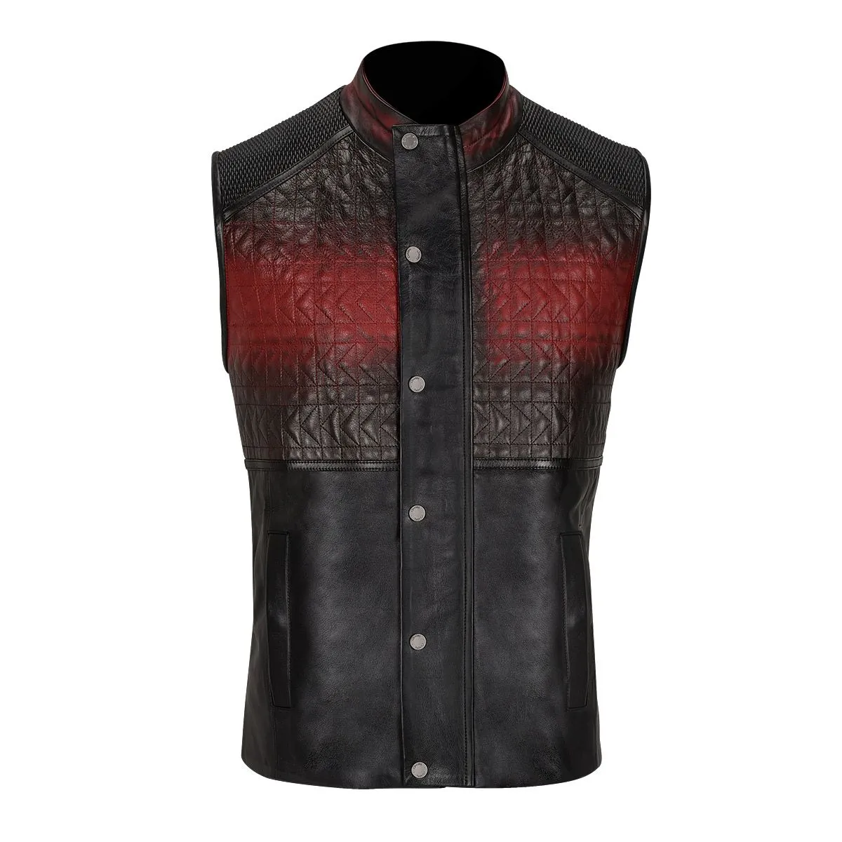 H295COB- Cuadra red casual fashion quilted goat leather racer vest for men