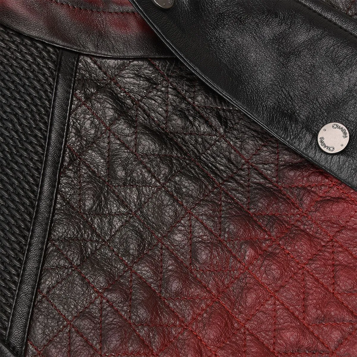 H295COB- Cuadra red casual fashion quilted goat leather racer vest for men