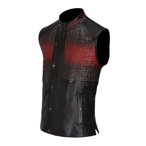 H295COB- Cuadra red casual fashion quilted goat leather racer vest for men