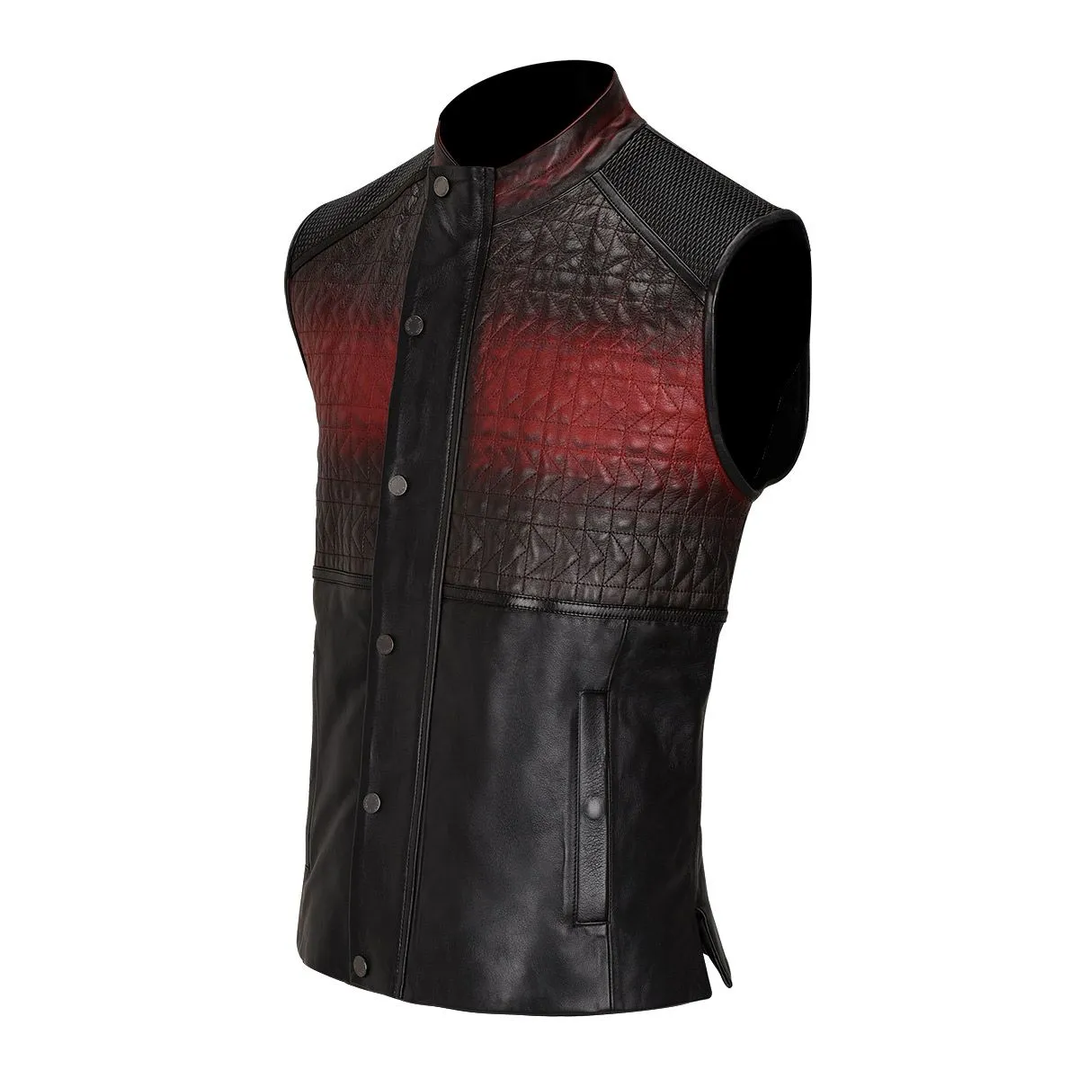 H295COB- Cuadra red casual fashion quilted goat leather racer vest for men