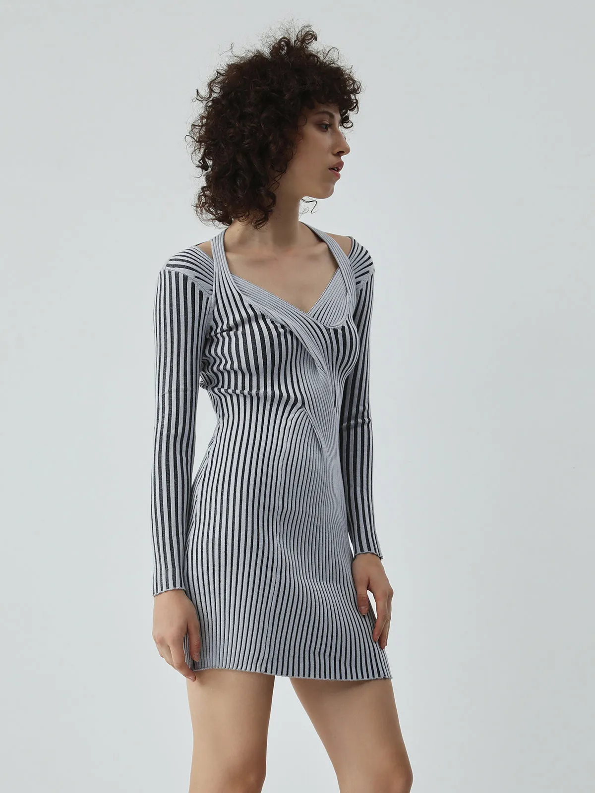 Halter Long Sleeve Trendy Short Sweater Dress