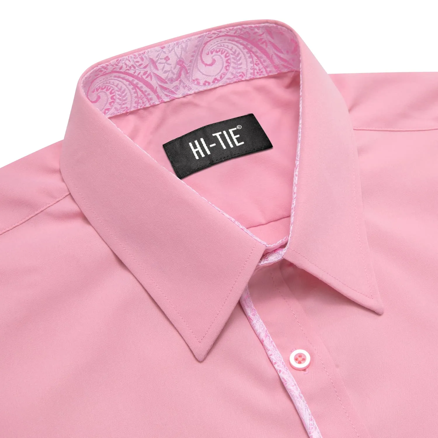 Hi-Tie Button Down Shirt Solid LightPink Shirt with Pink Jacquard Collar