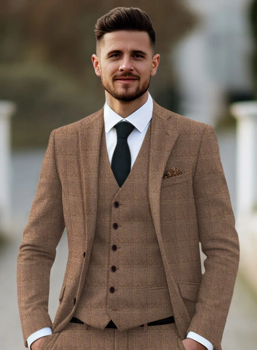 Highlander Dark Beige Windowpane Tweed Suit