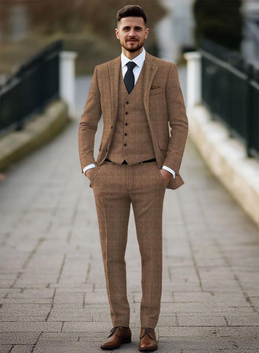 Highlander Dark Beige Windowpane Tweed Suit